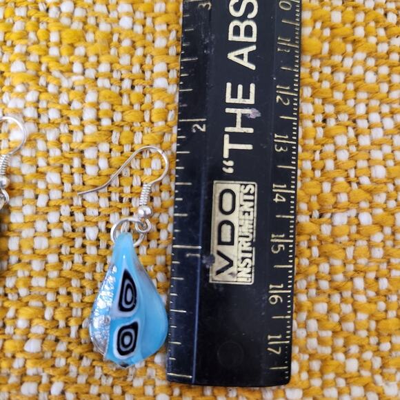 Blue glass beaded pendant necklace and earrings multi strand chain - Picture 9 of 11